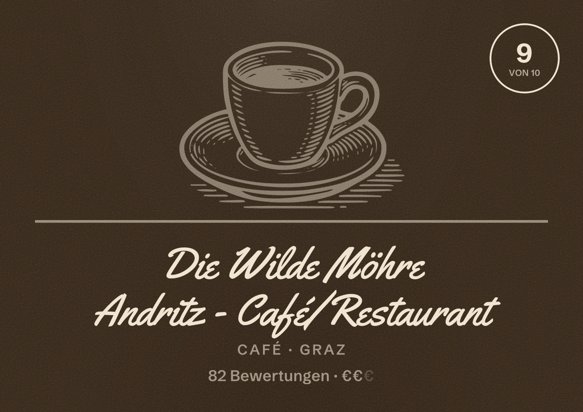 Illustriertes Poster von Die Wilde Möhre Andritz - Café/Restaurant, Café in Graz: Bewertung 9 von 10 aus 82 Bewertungen, Preisniveau €€