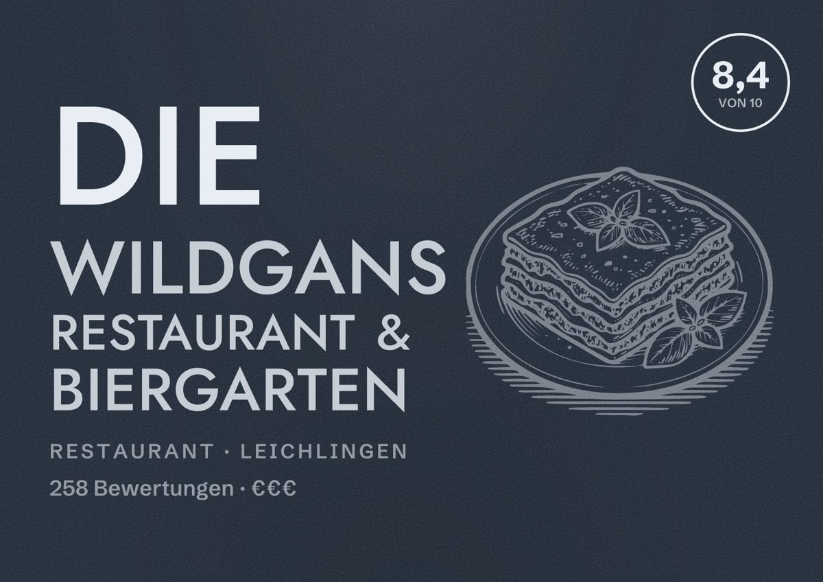 Illustriertes Poster von DIE WILDGANS Restaurant & Biergarten, Restaurant in Leichlingen: Bewertung 8,4 von 10 aus 258 Bewertungen, Preisniveau €€€
