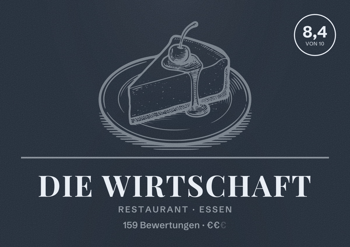 Illustriertes Poster von Die Wirtschaft, Restaurant in Essen: Bewertung 8,4 von 10 aus 159 Bewertungen, Preisniveau €€
