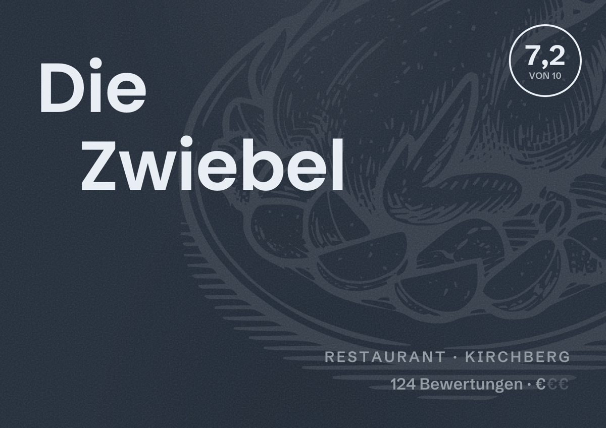 Illustriertes Poster von Die Zwiebel, Restaurant in Kirchberg: Bewertung 7,2 von 10 aus 124 Bewertungen, Preisniveau €