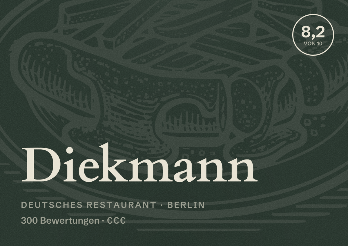 Illustriertes Poster von Diekmann, Deutsches Restaurant in Berlin: Bewertung 8,2 von 10 aus 300 Bewertungen, Preisniveau €€€