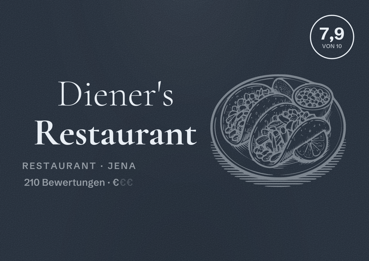Illustriertes Poster von Diener's Restaurant, Restaurant in Jena: Bewertung 7,9 von 10 aus 210 Bewertungen, Preisniveau €