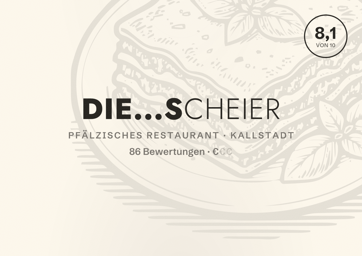 Illustriertes Poster von Die...Scheier, Pfälzisches Restaurant in Kallstadt: Bewertung 8,1 von 10 aus 86 Bewertungen, Preisniveau €