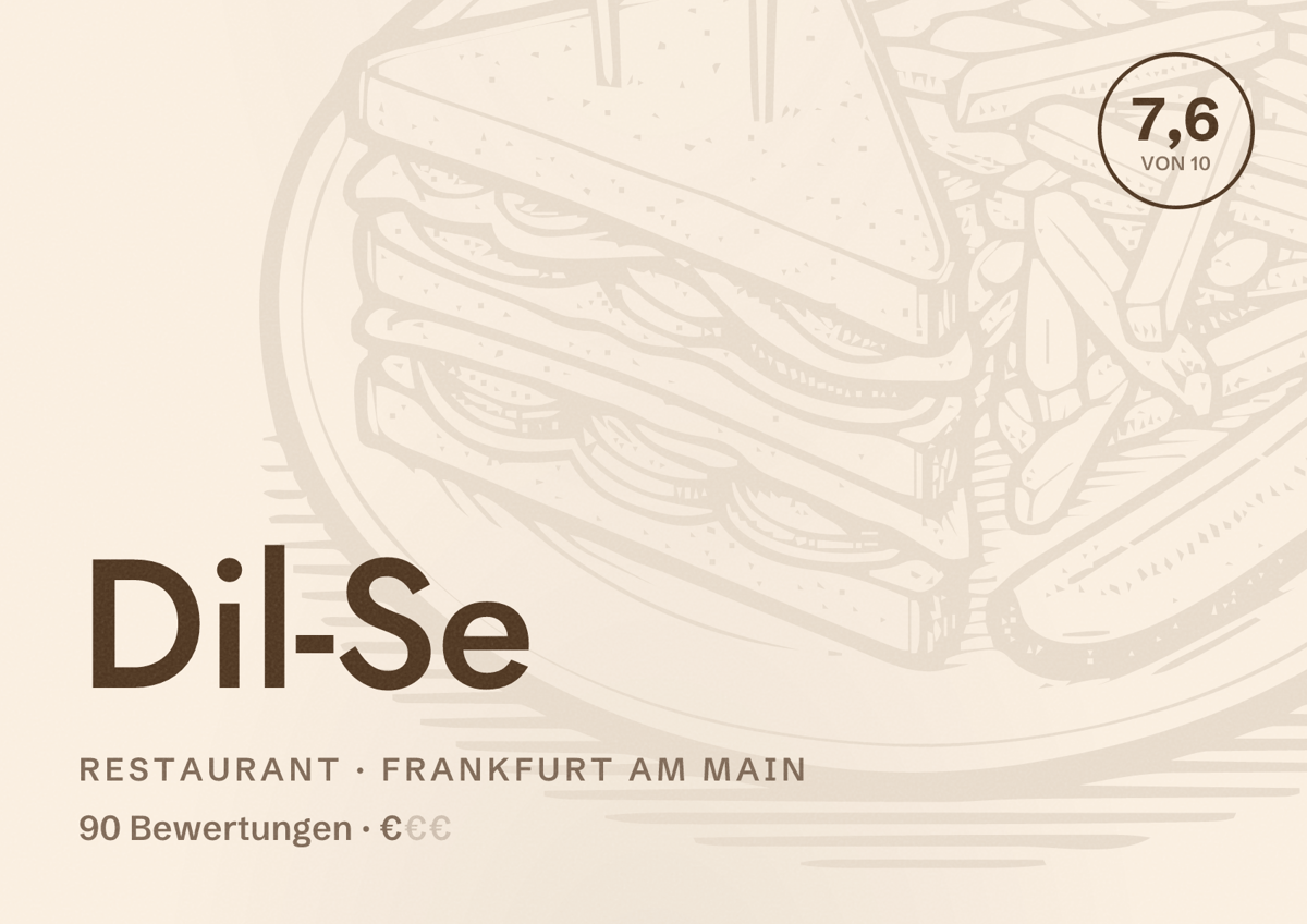 Illustriertes Poster von Dil-Se, Restaurant in Frankfurt am Main: Bewertung 7,6 von 10 aus 90 Bewertungen, Preisniveau €