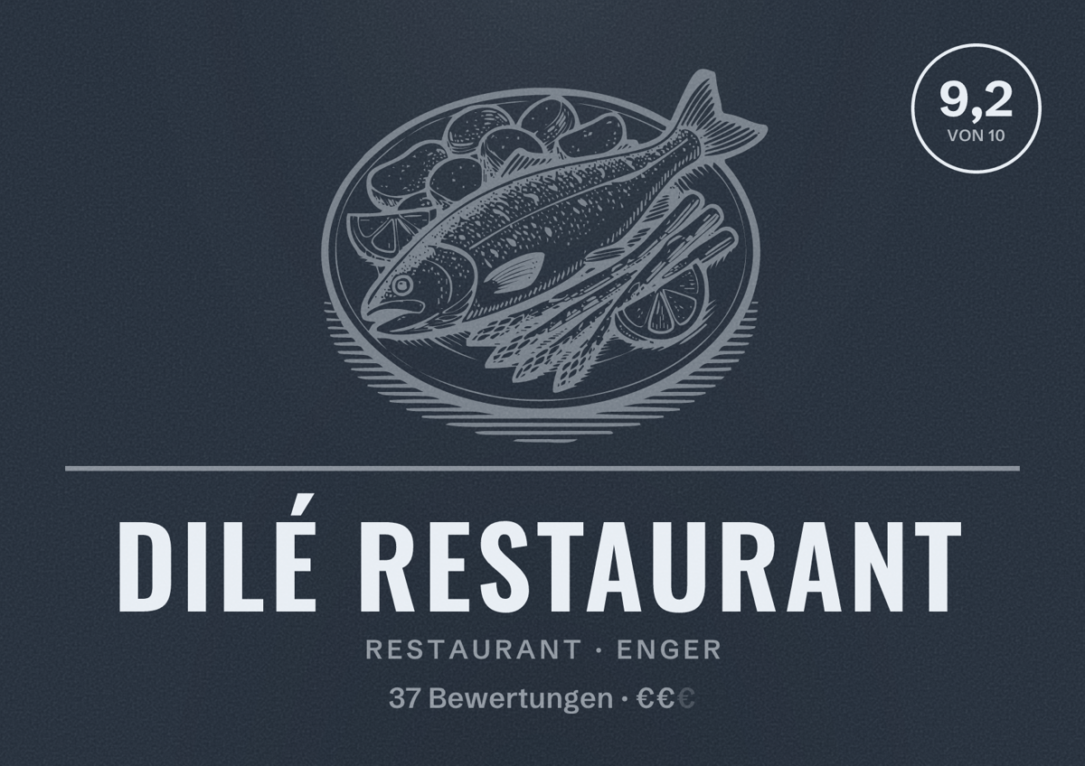 Illustriertes Poster von DILé Restaurant, Restaurant in Enger: Bewertung 9,2 von 10 aus 37 Bewertungen, Preisniveau €€