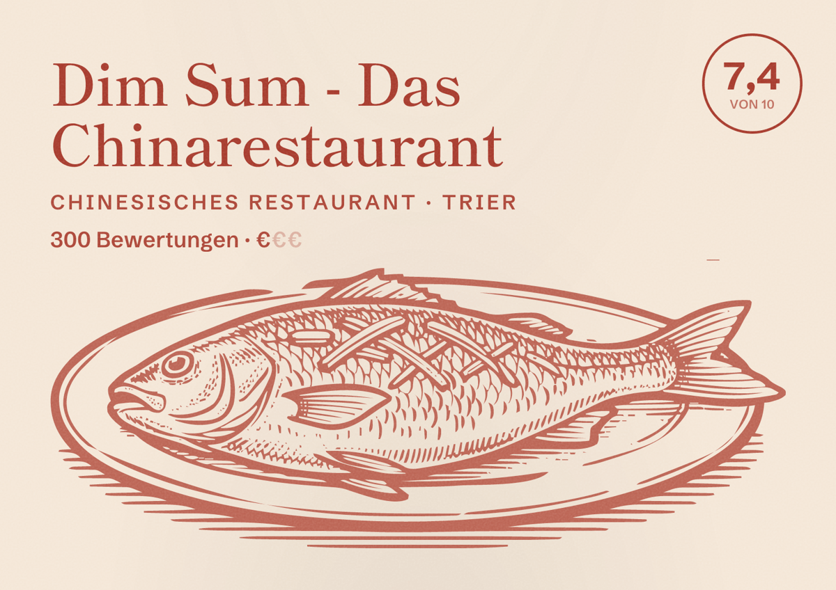 Illustriertes Poster von Dim Sum - Das Chinarestaurant, Chinesisches Restaurant in Trier: Bewertung 7,4 von 10 aus 300 Bewertungen, Preisniveau €