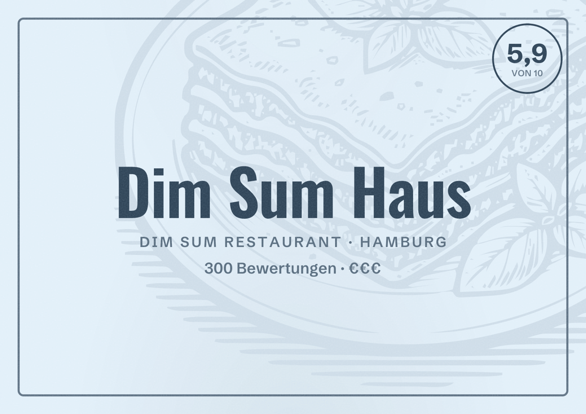 Illustriertes Poster von Dim Sum Haus, Dim Sum Restaurant in Hamburg: Bewertung 5,9 von 10 aus 300 Bewertungen, Preisniveau €€€
