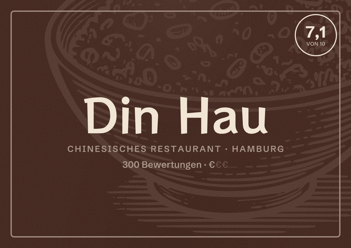 Illustriertes Poster von Din Hau, Chinesisches Restaurant in Hamburg: Bewertung 7,1 von 10 aus 300 Bewertungen, Preisniveau €