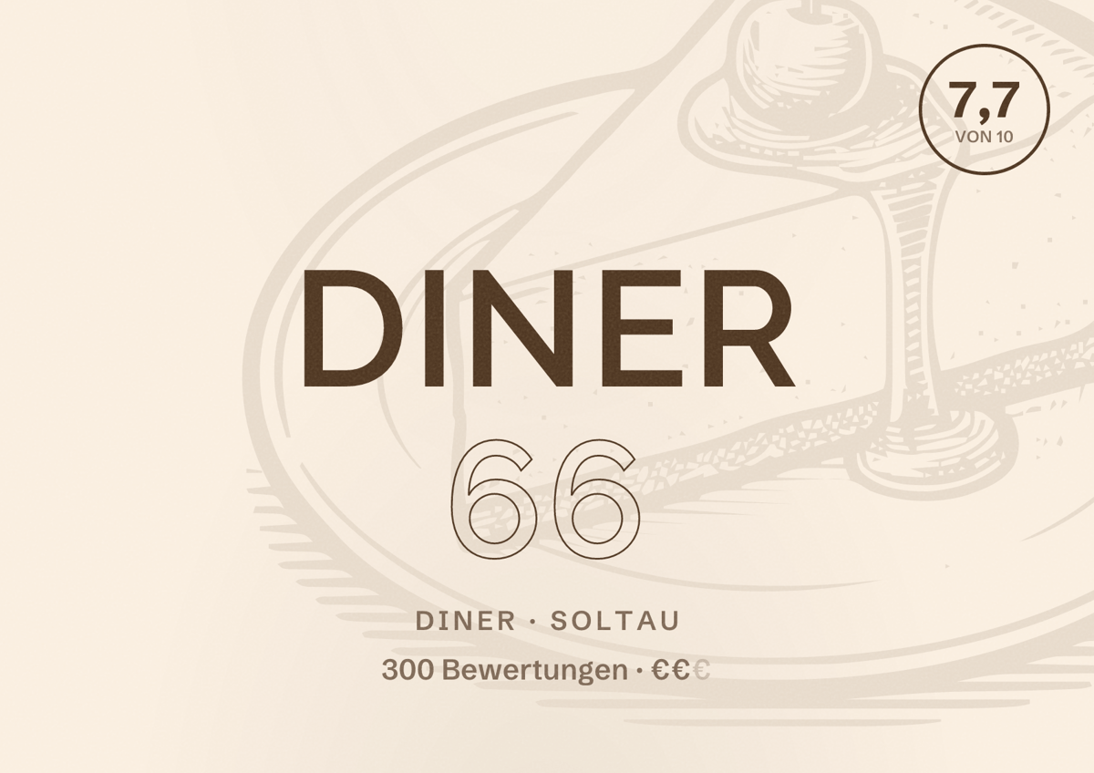 Illustriertes Poster von Diner 66, Diner in Soltau: Bewertung 7,7 von 10 aus 300 Bewertungen, Preisniveau €€