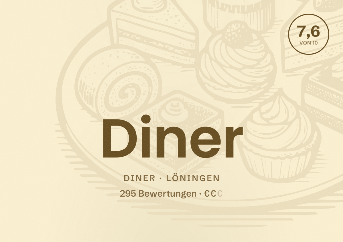 Illustriertes Poster von Diner, Diner in Löningen: Bewertung 7,6 von 10 aus 295 Bewertungen, Preisniveau €€