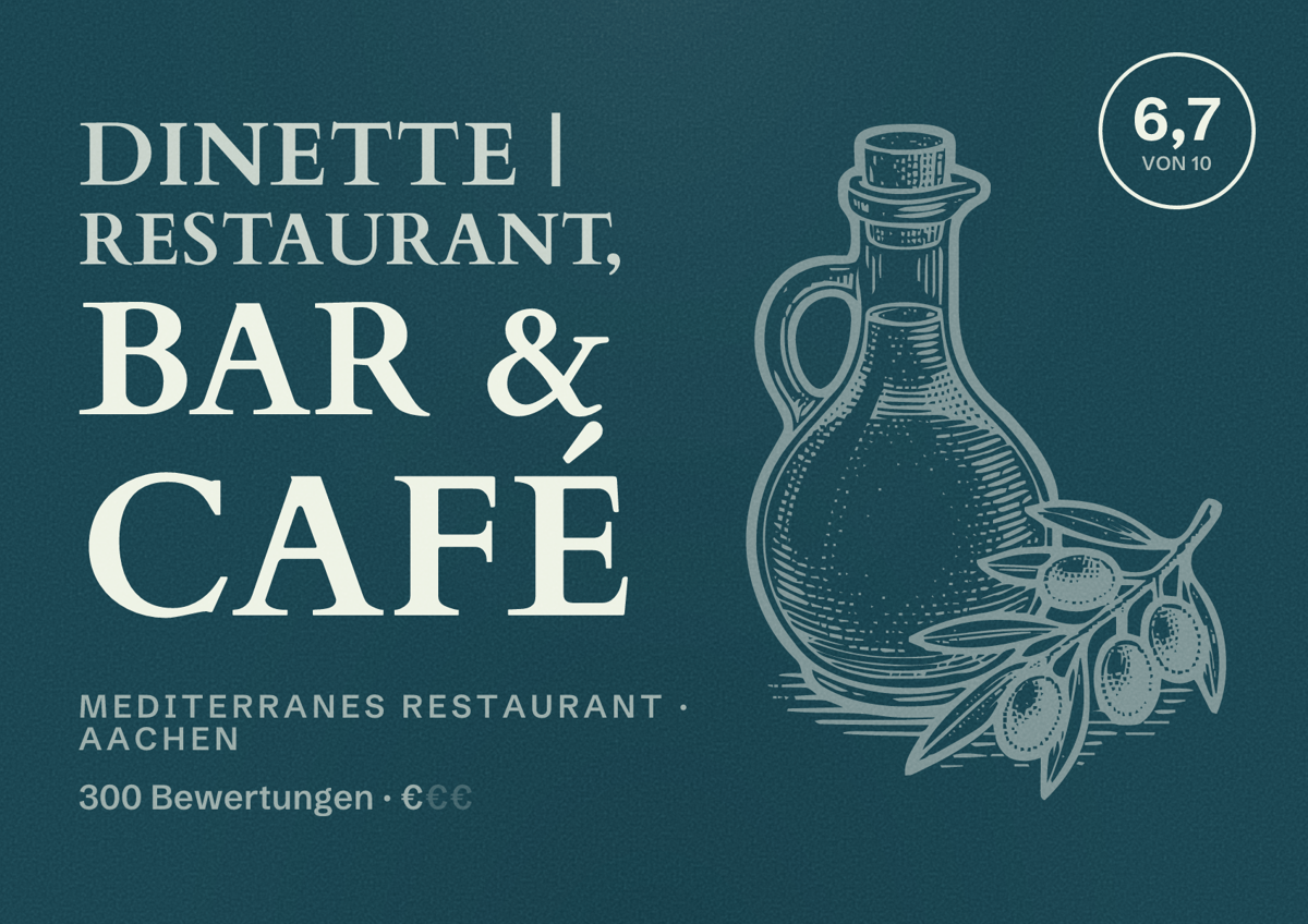 Illustriertes Poster von Dinette | Restaurant, Bar & Café, Mediterranes Restaurant in Aachen: Bewertung 6,7 von 10 aus 300 Bewertungen, Preisniveau €