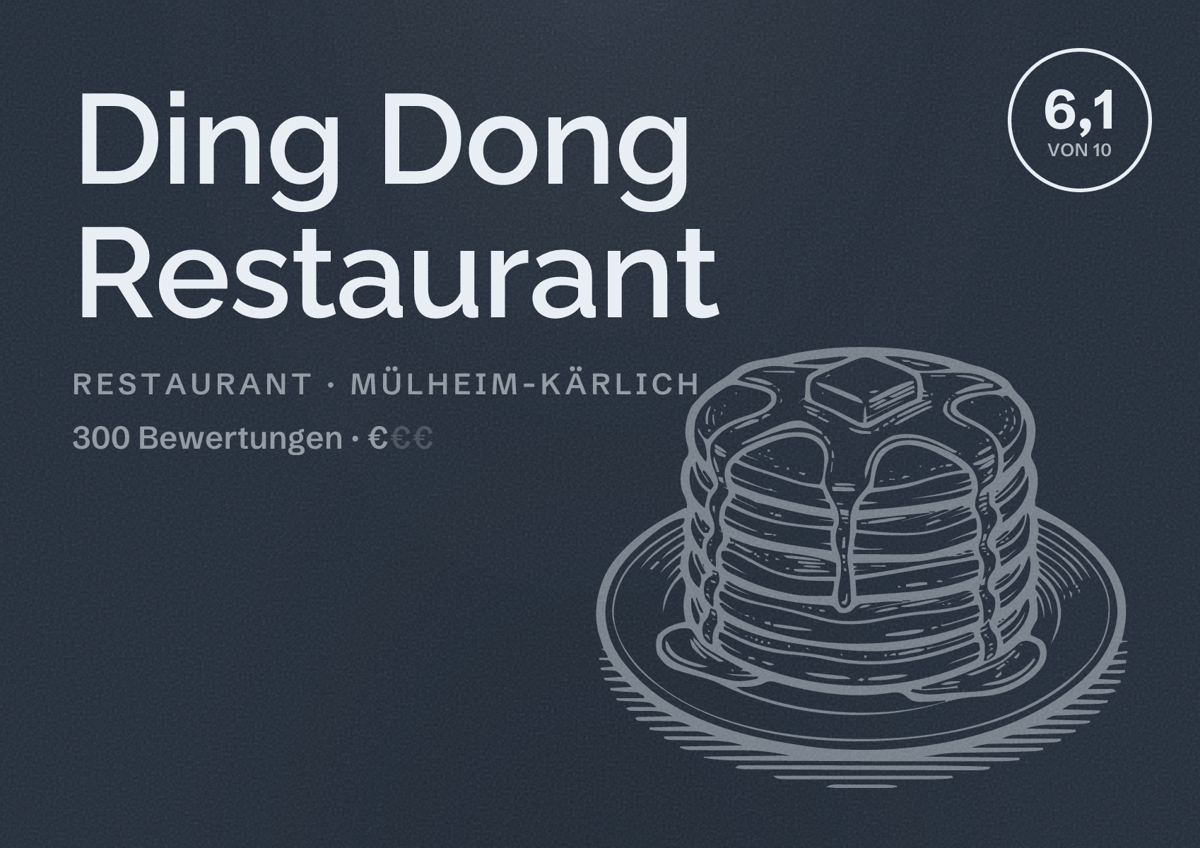 Illustriertes Poster von Ding Dong Restaurant, Restaurant in Mülheim-Kärlich: Bewertung 6,1 von 10 aus 300 Bewertungen, Preisniveau €