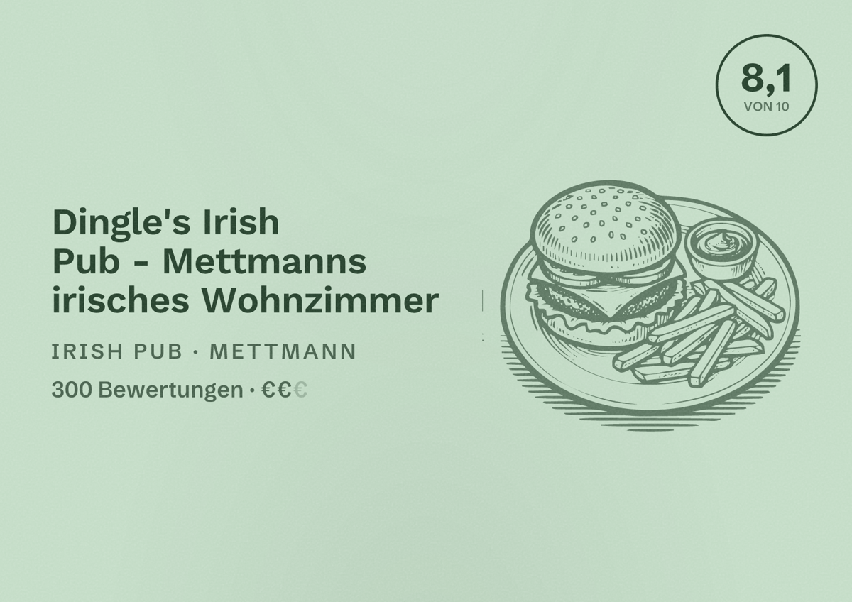 Illustriertes Poster von Dingle's Irish Pub - Mettmanns irisches Wohnzimmer, Irish Pub in Mettmann: Bewertung 8,1 von 10 aus 300 Bewertungen, Preisniveau €€