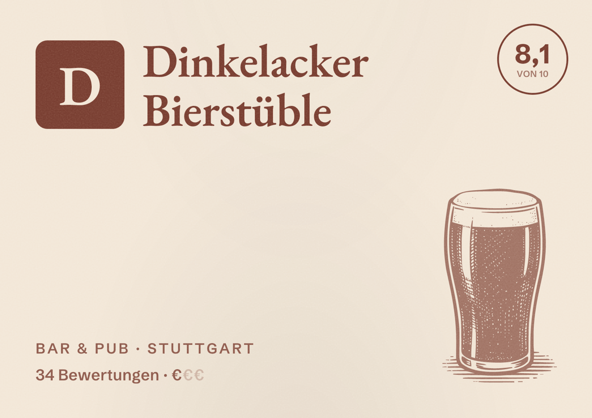 Illustriertes Poster von Dinkelacker Bierstüble, Bar & Pub in Stuttgart: Bewertung 8,1 von 10 aus 34 Bewertungen, Preisniveau €