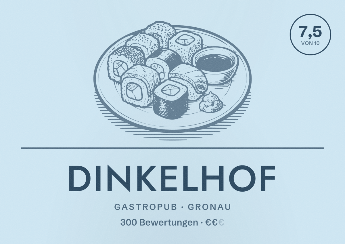 Illustriertes Poster von Dinkelhof, Gastropub in Gronau: Bewertung 7,5 von 10 aus 300 Bewertungen, Preisniveau €€