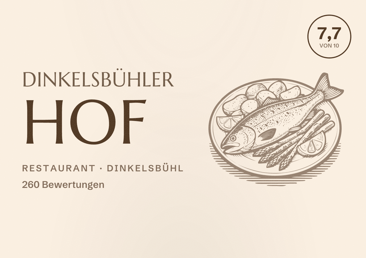 Illustriertes Poster von Dinkelsbühler Hof, Restaurant in Dinkelsbühl: Bewertung 7,7 von 10 aus 260 Bewertungen