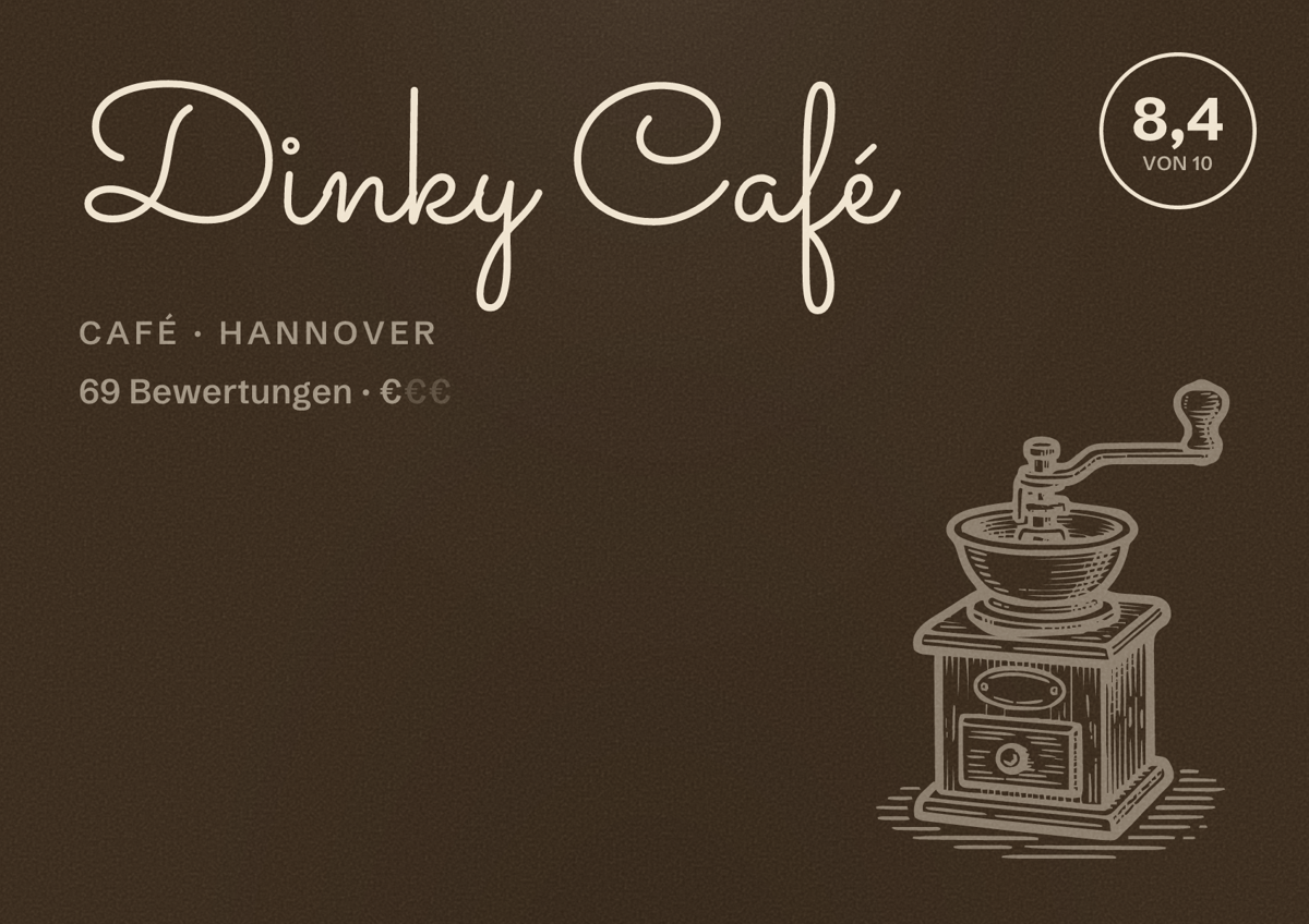 Illustriertes Poster von Dinky Café, Café in Hannover: Bewertung 8,4 von 10 aus 69 Bewertungen, Preisniveau €