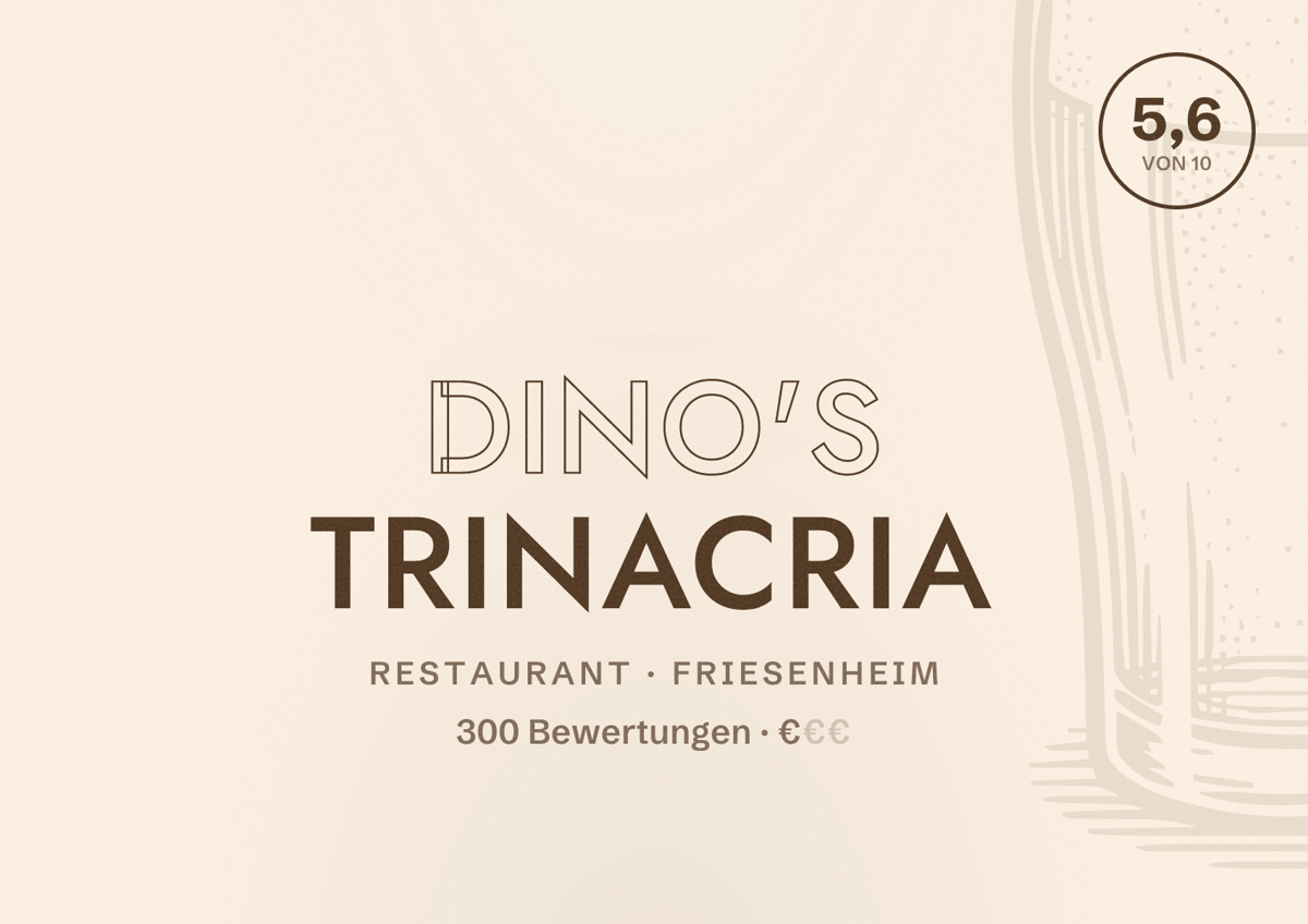 Illustriertes Poster von Dino's Trinacria, Restaurant in Friesenheim: Bewertung 5,6 von 10 aus 300 Bewertungen, Preisniveau €