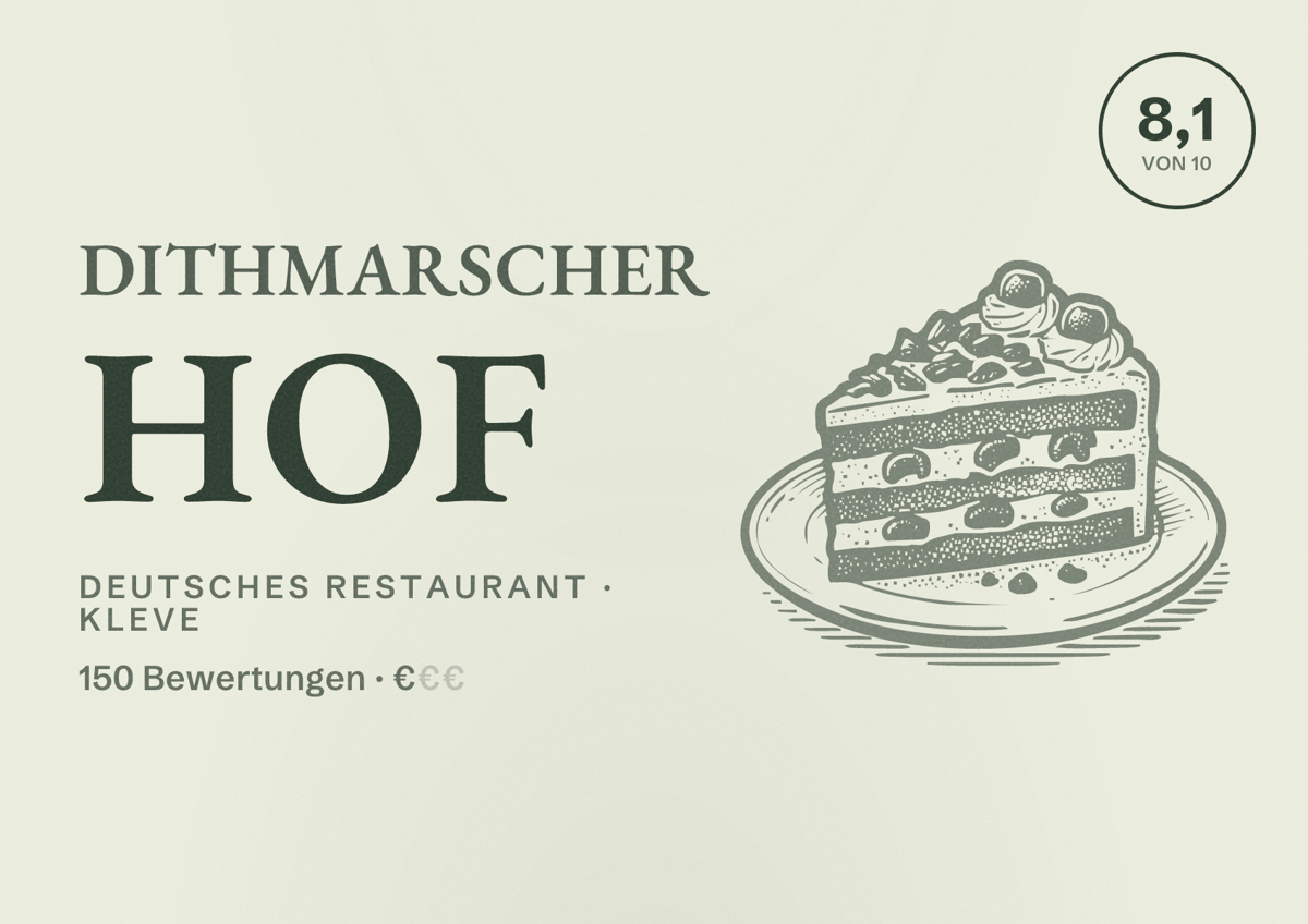 Illustriertes Poster von Dithmarscher Hof, Deutsches Restaurant in Kleve: Bewertung 8,1 von 10 aus 150 Bewertungen, Preisniveau €