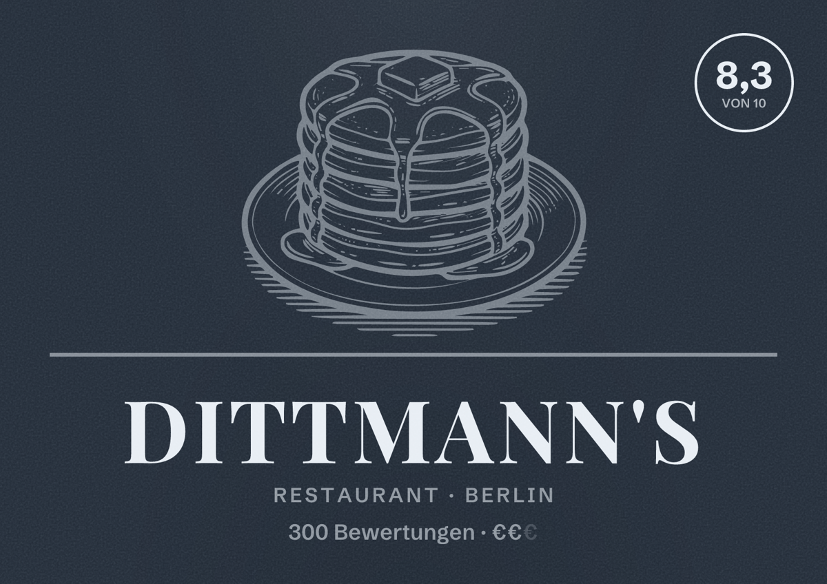 Illustriertes Poster von Dittmann's, Restaurant in Berlin: Bewertung 8,3 von 10 aus 300 Bewertungen, Preisniveau €€