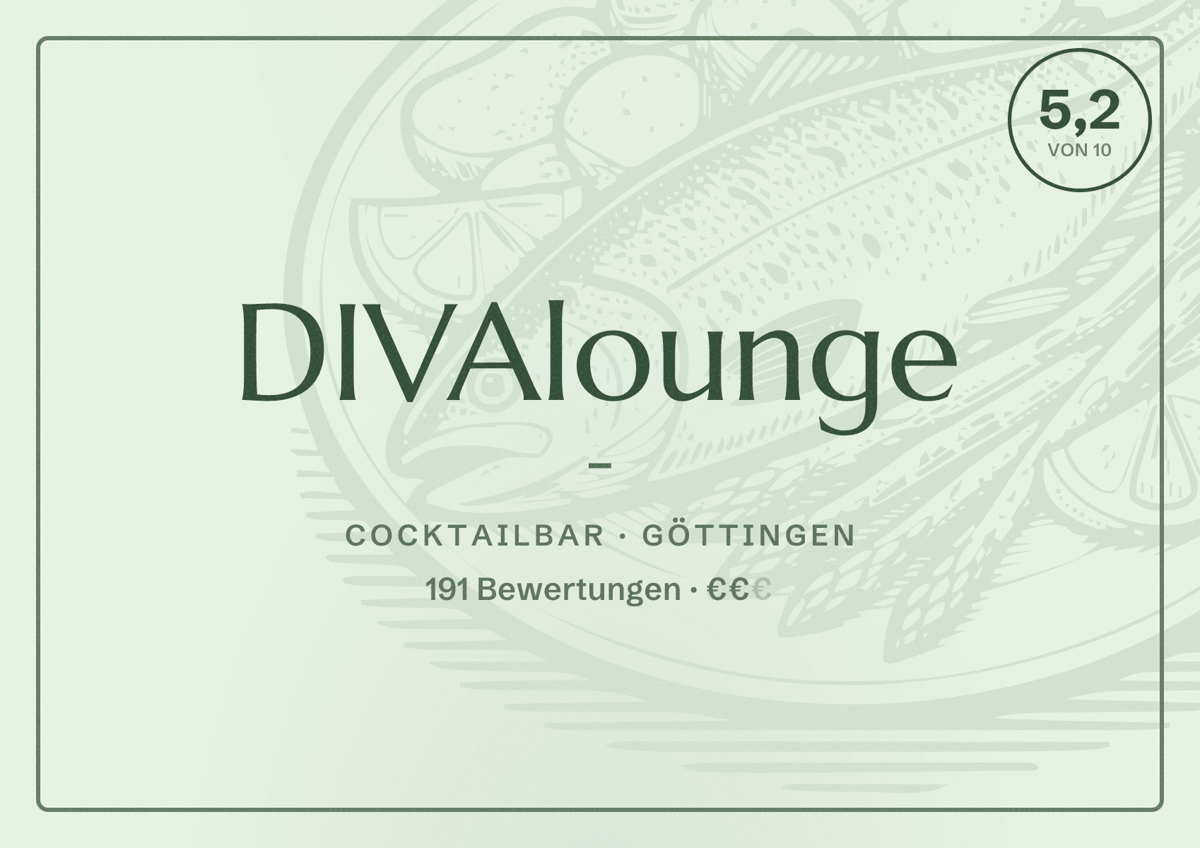 Illustriertes Poster von DIVAlounge -, Cocktailbar in Göttingen: Bewertung 5,2 von 10 aus 191 Bewertungen, Preisniveau €€