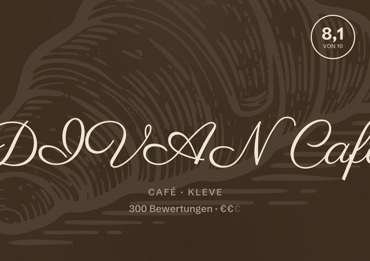 Illustriertes Poster von DIVAN Café, Café in Kleve: Bewertung 8,1 von 10 aus 300 Bewertungen, Preisniveau €€