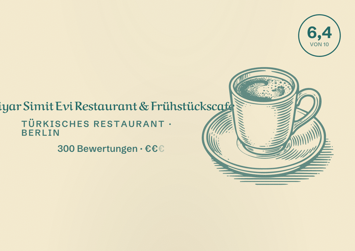 Illustriertes Poster von Diyar Simit Evi Restaurant & Frühstückscafe, Türkisches Restaurant in Berlin: Bewertung 6,4 von 10 aus 300 Bewertungen, Preisniveau €€