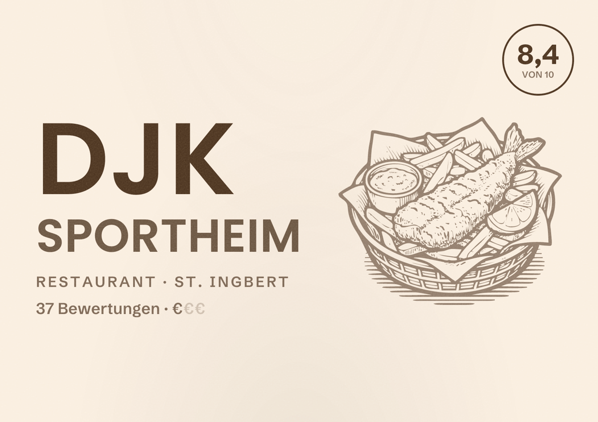 Illustriertes Poster von DJK Sportheim, Restaurant in St. Ingbert: Bewertung 8,4 von 10 aus 37 Bewertungen, Preisniveau €