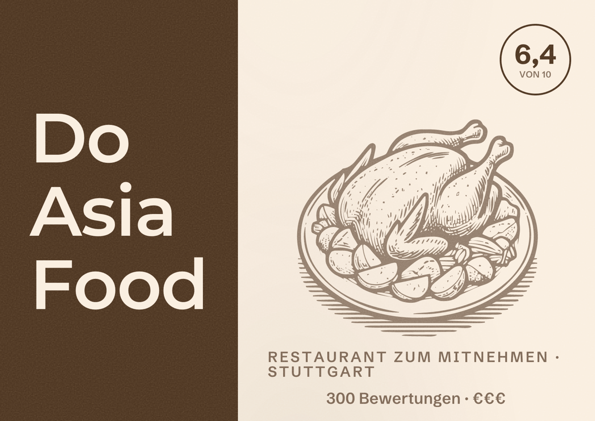 Illustriertes Poster von Do Asia Food, Restaurant zum Mitnehmen in Stuttgart: Bewertung 6,4 von 10 aus 300 Bewertungen, Preisniveau €€€