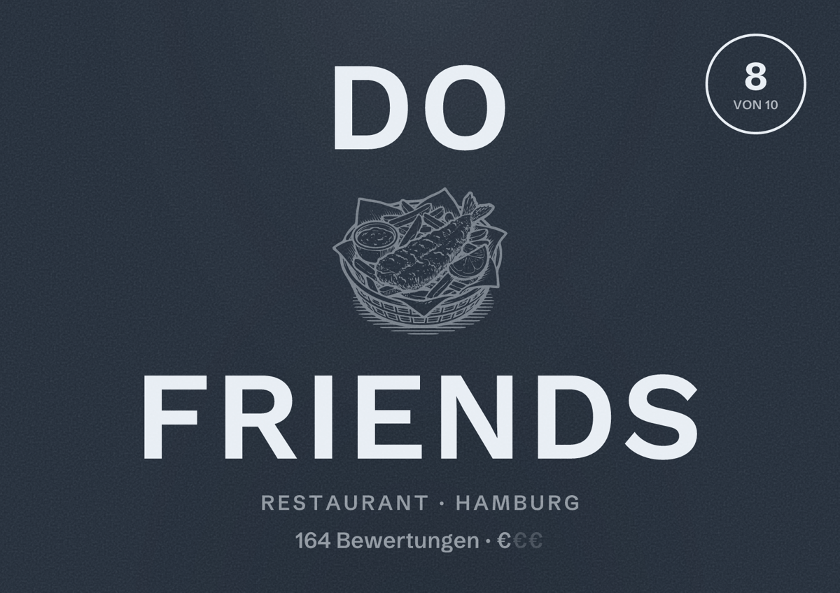 Illustriertes Poster von DO Friends, Restaurant in Hamburg: Bewertung 8 von 10 aus 164 Bewertungen, Preisniveau €