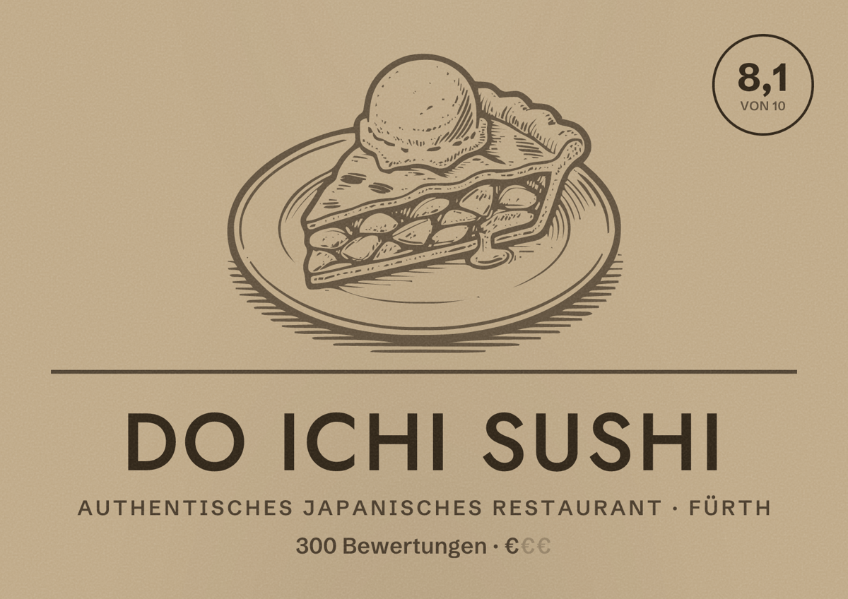 Illustriertes Poster von Do Ichi Sushi, Authentisches japanisches Restaurant in Fürth: Bewertung 8,1 von 10 aus 300 Bewertungen, Preisniveau €