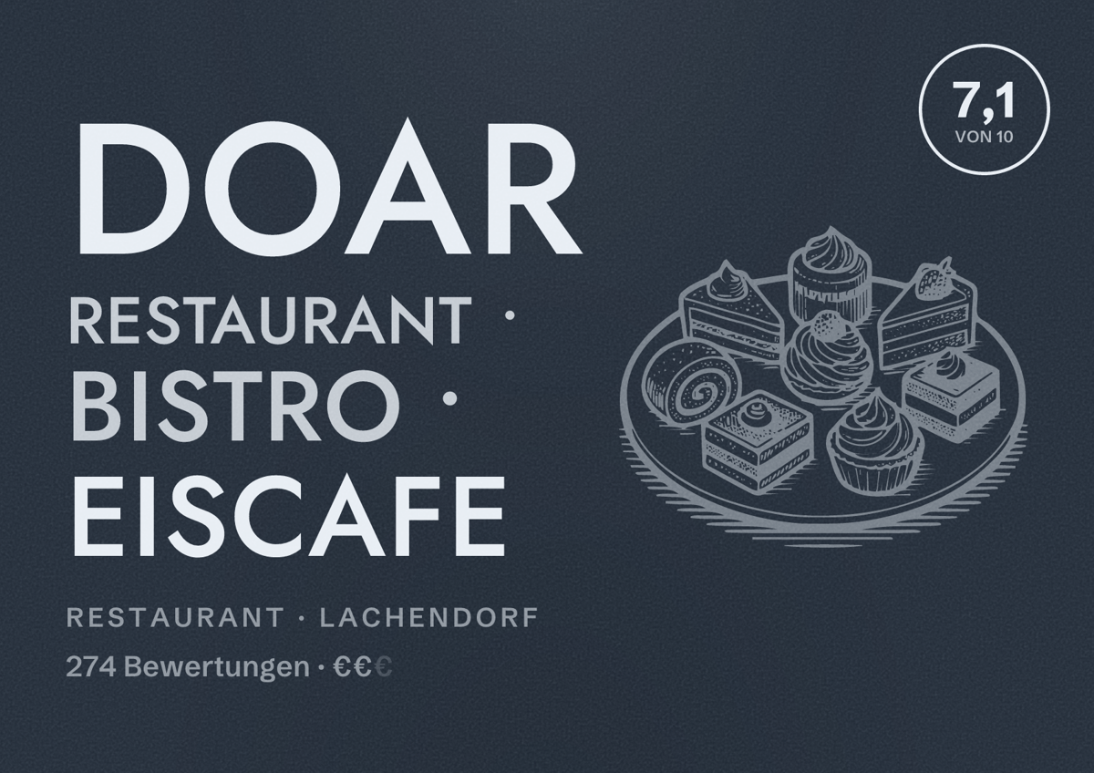 Illustriertes Poster von DOAR Restaurant • Bistro • Eiscafe, Restaurant in Lachendorf: Bewertung 7,1 von 10 aus 274 Bewertungen, Preisniveau €€
