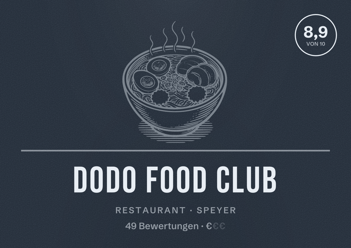 Illustriertes Poster von Dodo Food Club, Restaurant in Speyer: Bewertung 8,9 von 10 aus 49 Bewertungen, Preisniveau €