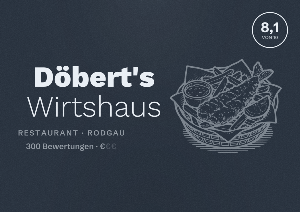 Illustriertes Poster von Döbert's Wirtshaus, Restaurant in Rodgau: Bewertung 8,1 von 10 aus 300 Bewertungen, Preisniveau €