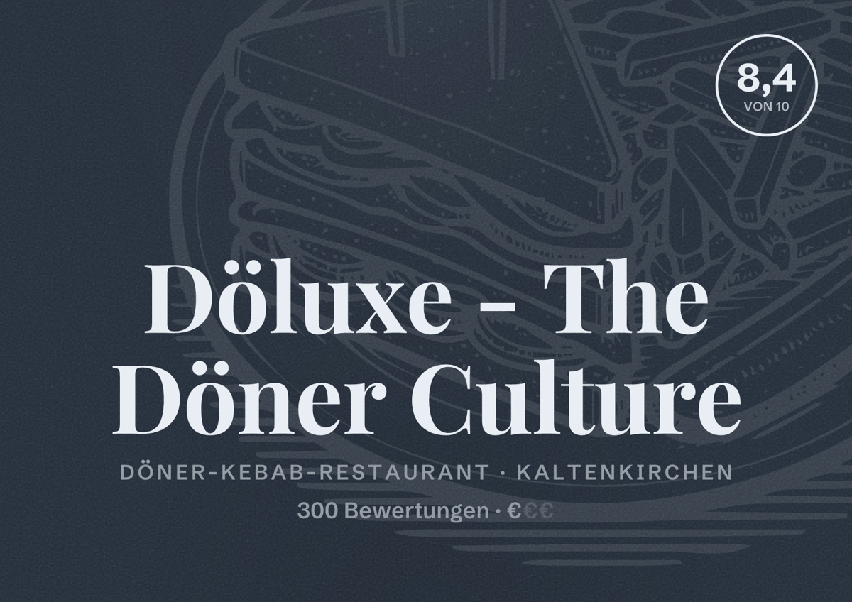 Illustriertes Poster von Döluxe - The Döner Culture, Döner-Kebab-Restaurant in Kaltenkirchen: Bewertung 8,4 von 10 aus 300 Bewertungen, Preisniveau €