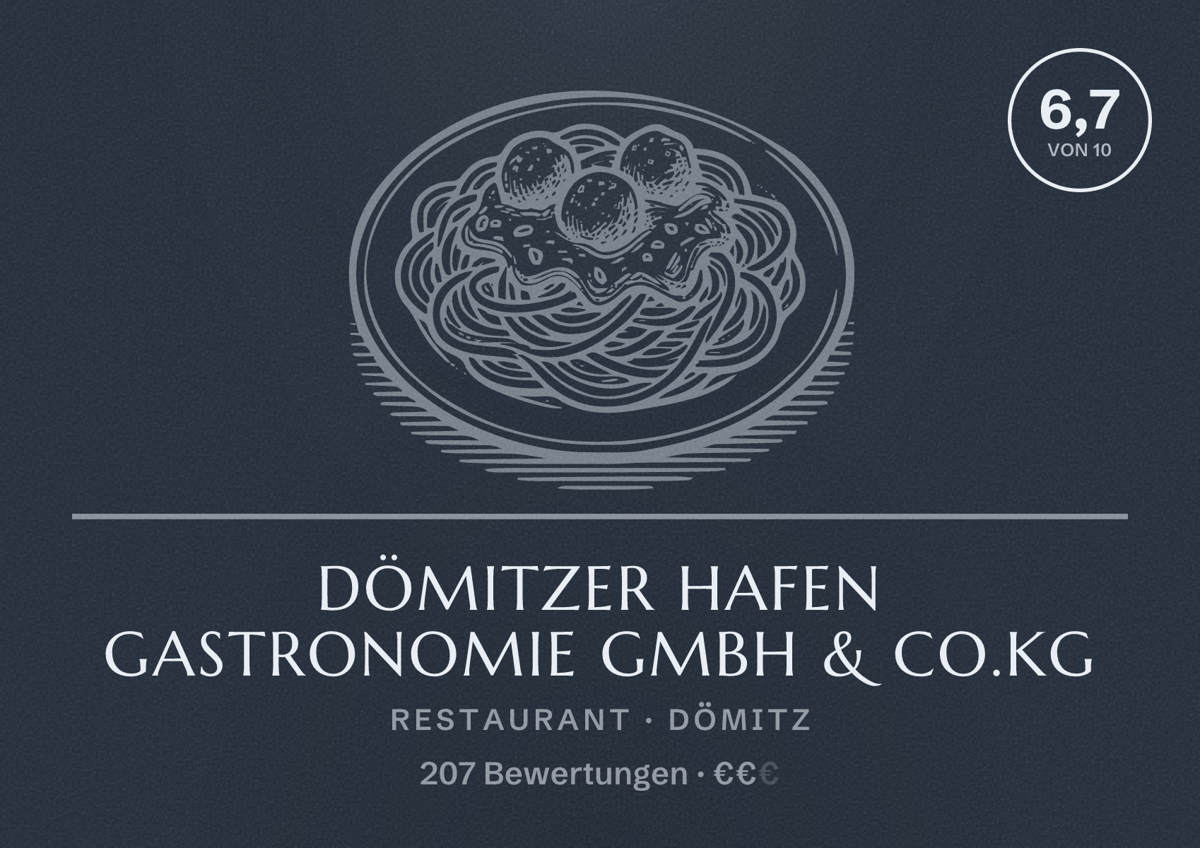Illustriertes Poster von Dömitzer Hafen Gastronomie GmbH & Co.KG, Restaurant in Dömitz: Bewertung 6,7 von 10 aus 207 Bewertungen, Preisniveau €€
