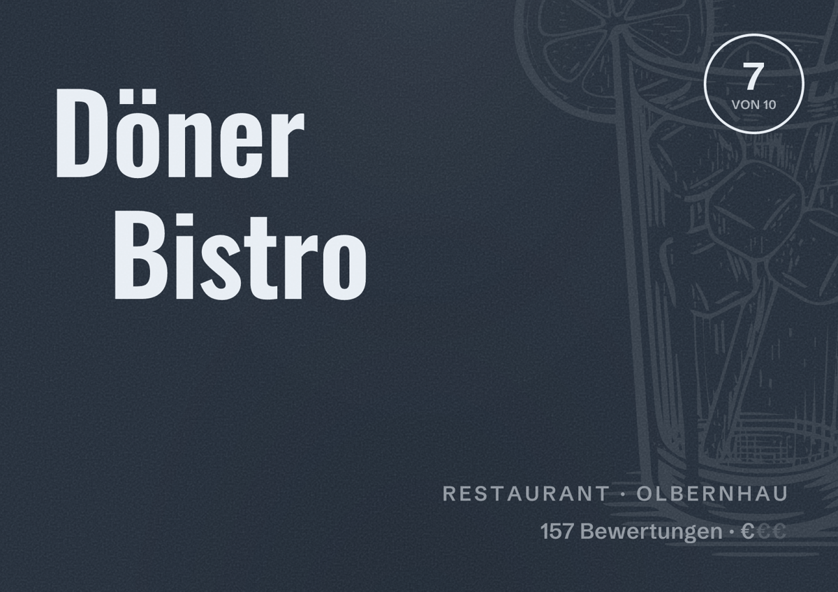 Illustriertes Poster von Döner Bistro, Restaurant in Olbernhau: Bewertung 7 von 10 aus 157 Bewertungen, Preisniveau €