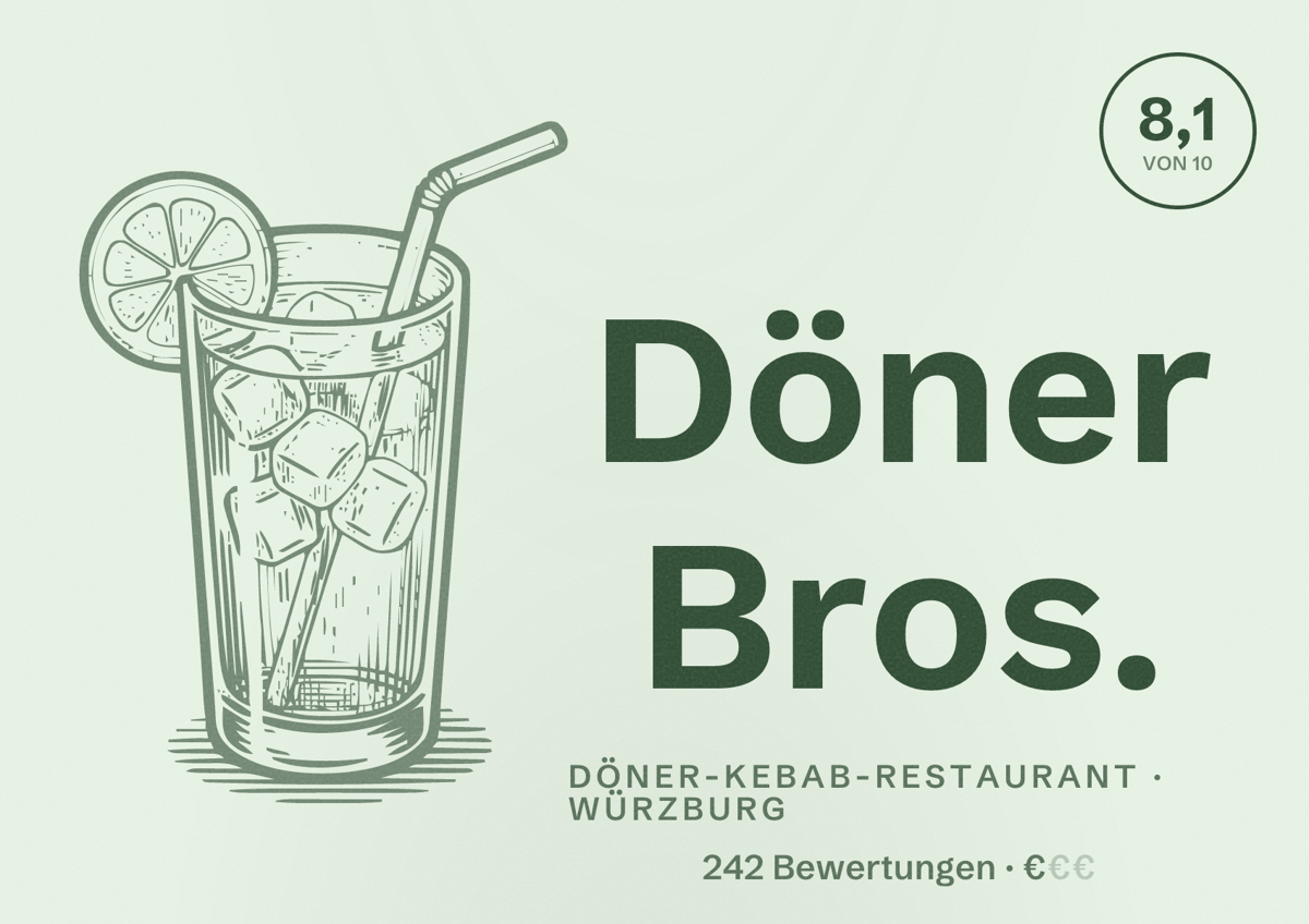 Illustriertes Poster von Döner Bros., Döner-Kebab-Restaurant in Würzburg: Bewertung 8,1 von 10 aus 242 Bewertungen, Preisniveau €