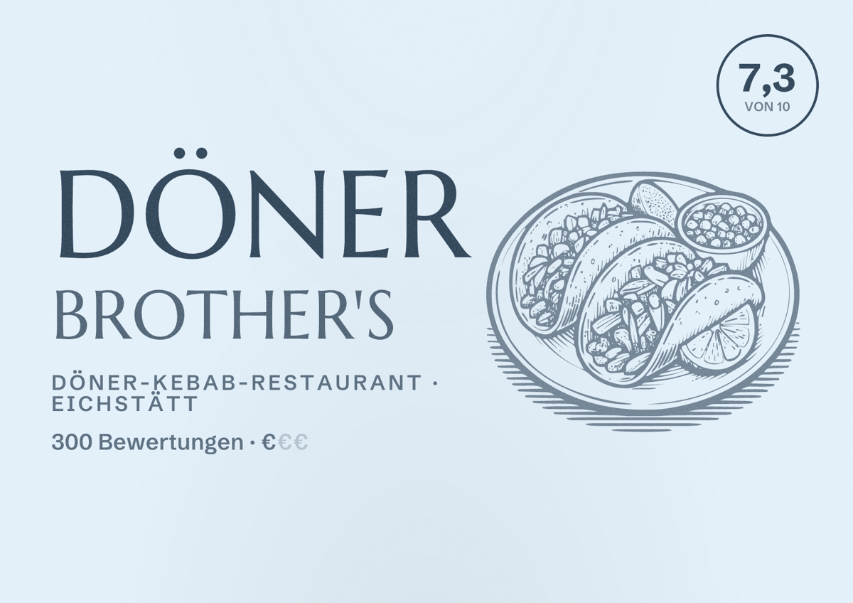 Illustriertes Poster von Döner Brother's, Döner-Kebab-Restaurant in Eichstätt: Bewertung 7,3 von 10 aus 300 Bewertungen, Preisniveau €