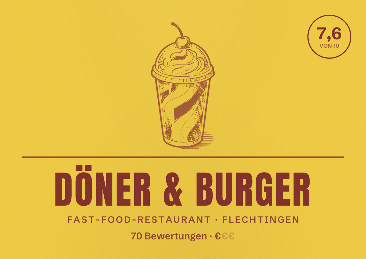 Illustriertes Poster von Döner & Burger, Fast-Food-Restaurant in Flechtingen: Bewertung 7,6 von 10 aus 70 Bewertungen, Preisniveau €
