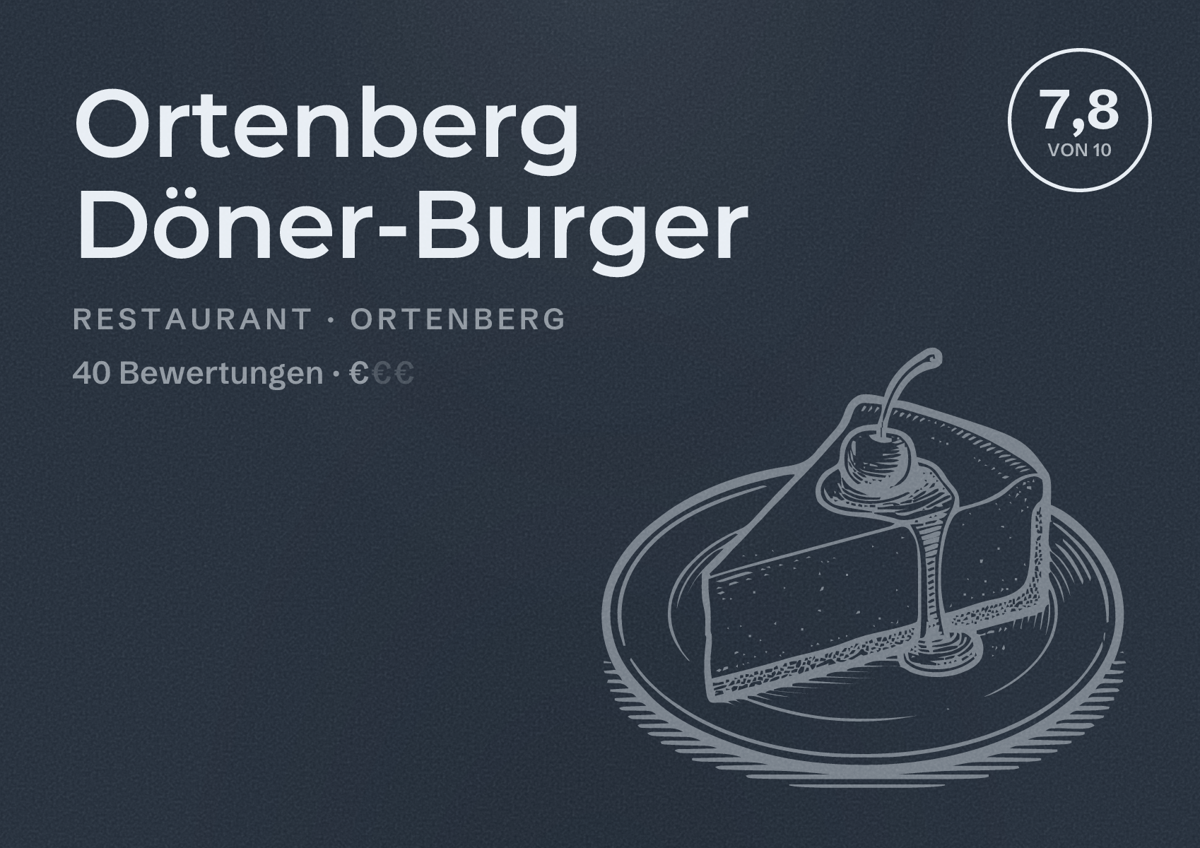 Illustriertes Poster von Ortenberg Döner-Burger, Restaurant in Ortenberg: Bewertung 7,8 von 10 aus 40 Bewertungen, Preisniveau €