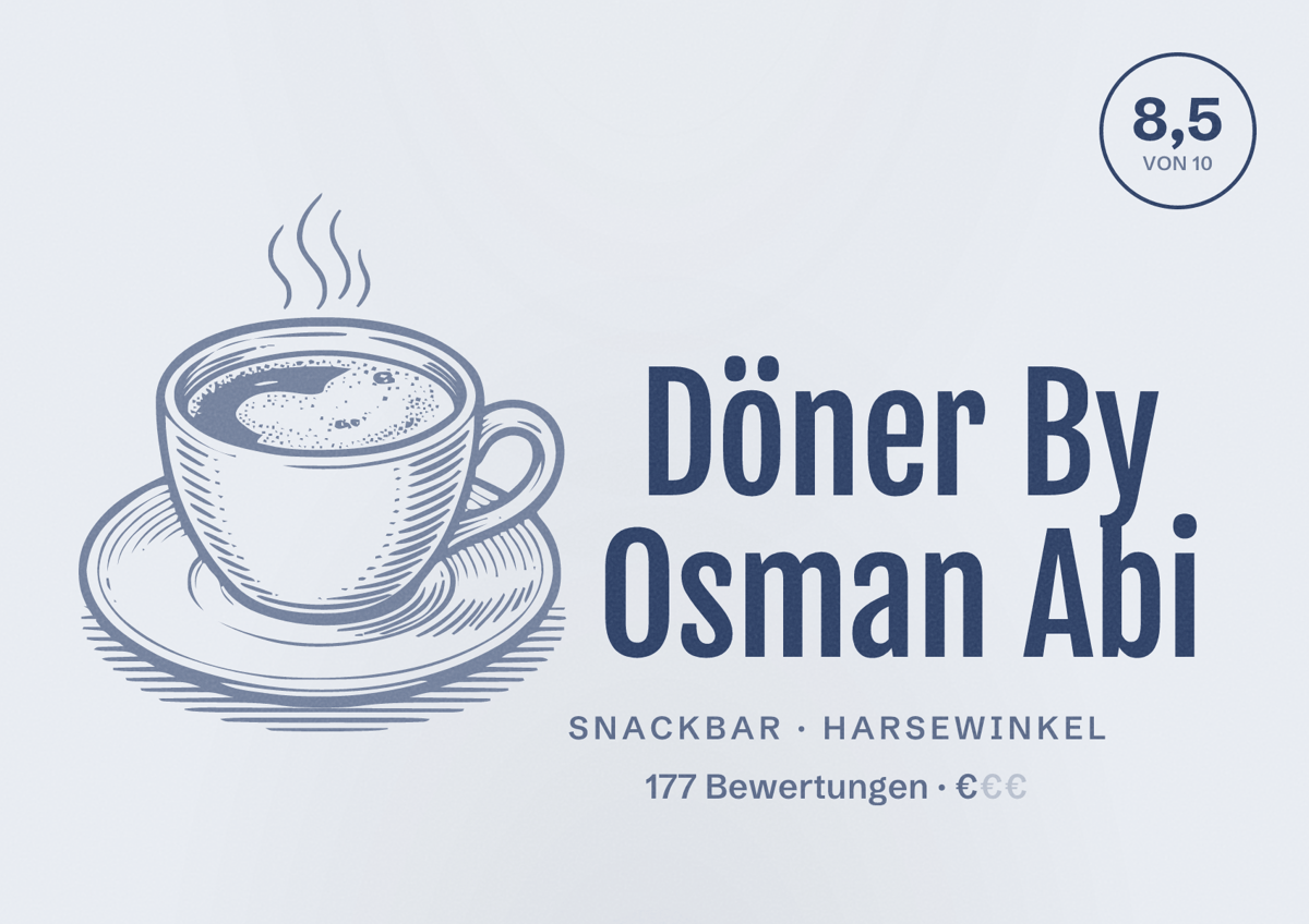Illustriertes Poster von Döner By Osman Abi, Snackbar in Harsewinkel: Bewertung 8,5 von 10 aus 177 Bewertungen, Preisniveau €