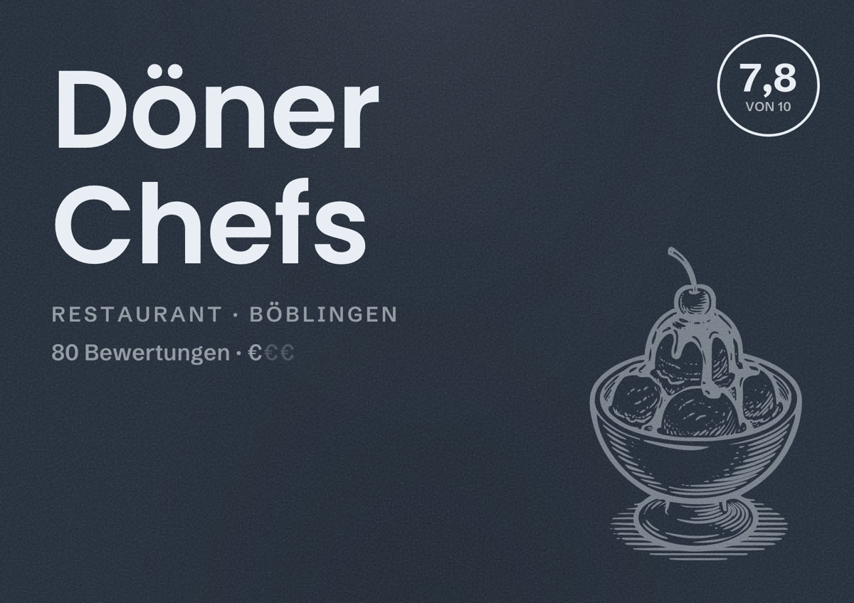 Illustriertes Poster von Döner Chefs, Restaurant in Böblingen: Bewertung 7,8 von 10 aus 80 Bewertungen, Preisniveau €