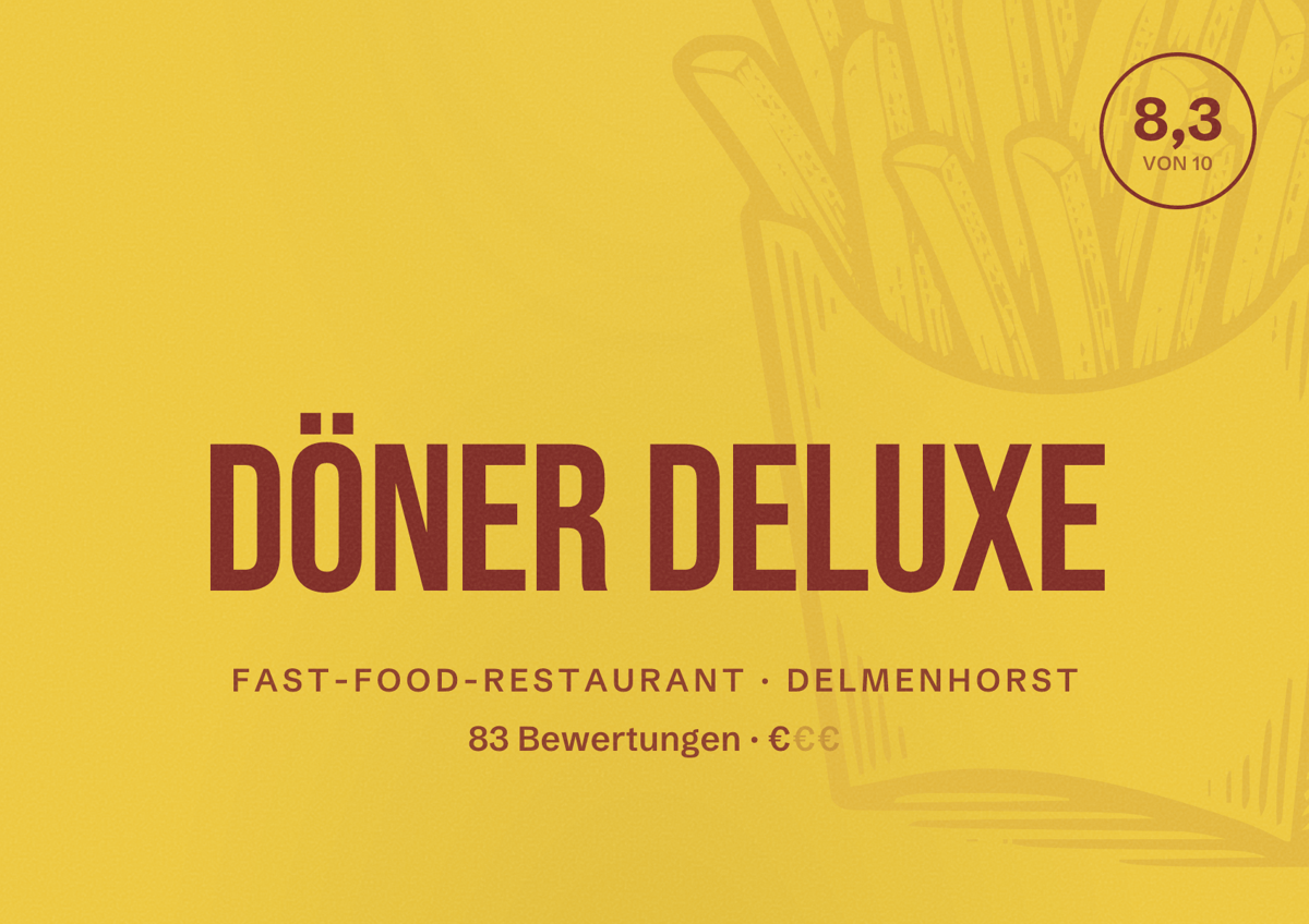 Illustriertes Poster von Döner DeluXe, Fast-Food-Restaurant in Delmenhorst: Bewertung 8,3 von 10 aus 83 Bewertungen, Preisniveau €