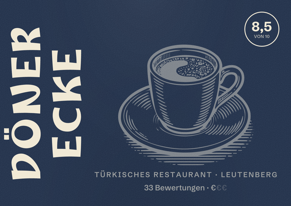 Illustriertes Poster von döner ecke, Türkisches Restaurant in Leutenberg: Bewertung 8,5 von 10 aus 33 Bewertungen, Preisniveau €
