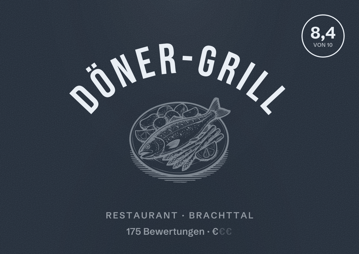 Illustriertes Poster von Döner-Grill, Restaurant in Brachttal: Bewertung 8,4 von 10 aus 175 Bewertungen, Preisniveau €