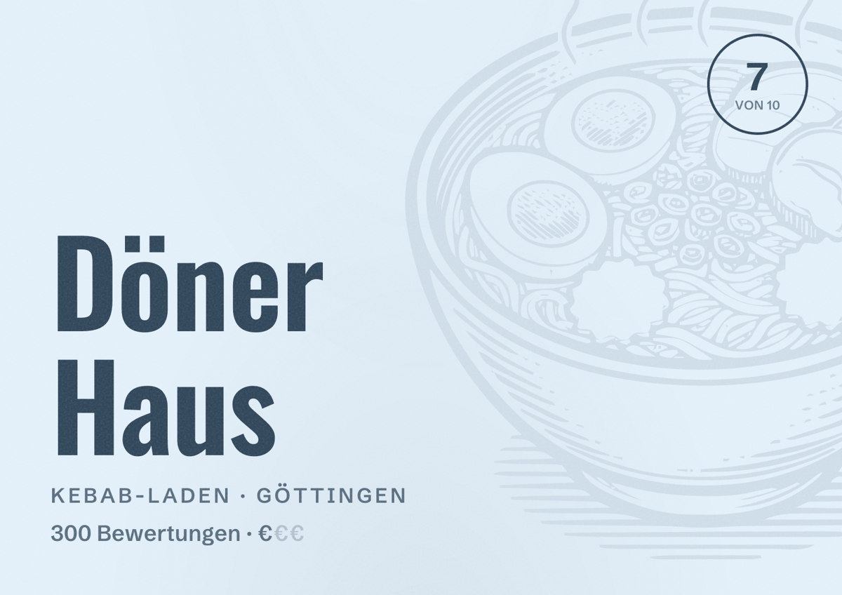 Illustriertes Poster von Döner Haus, Kebab-Laden in Göttingen: Bewertung 7 von 10 aus 300 Bewertungen, Preisniveau €