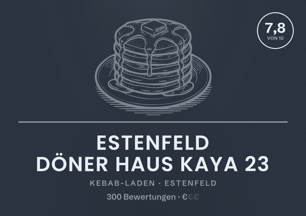Illustriertes Poster von Estenfeld Döner Haus Kaya 23, Kebab-Laden in Estenfeld: Bewertung 7,8 von 10 aus 300 Bewertungen, Preisniveau €