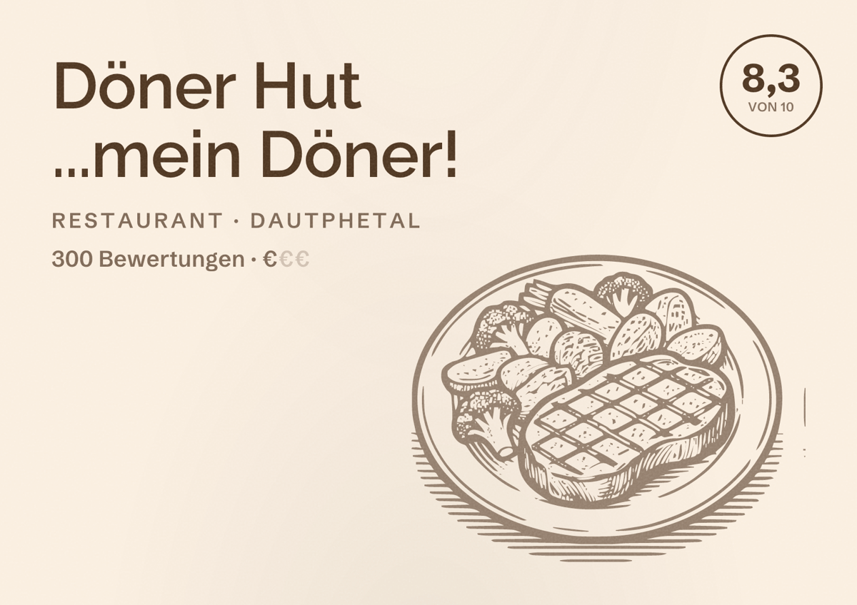 Illustriertes Poster von Döner Hut ...mein Döner!, Restaurant in Dautphetal: Bewertung 8,3 von 10 aus 300 Bewertungen, Preisniveau €