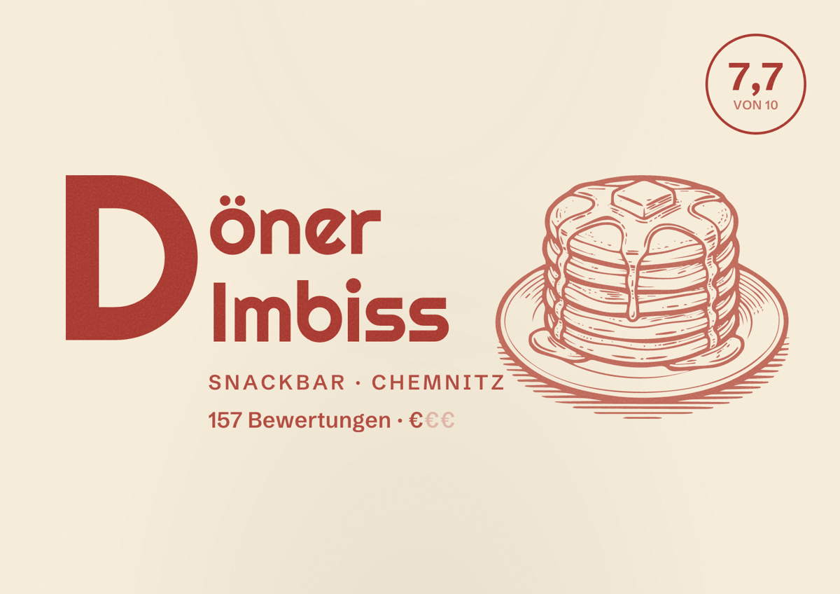 Illustriertes Poster von Döner Imbiss, Snackbar in Chemnitz: Bewertung 7,7 von 10 aus 157 Bewertungen, Preisniveau €